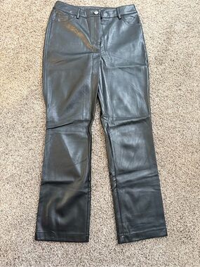 Women's Black Faux Leather Straight-Leg Jeans
